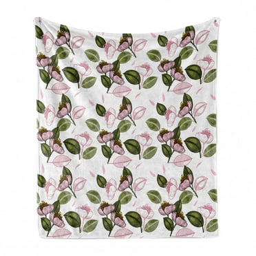 Fern Green Baby Pink Rosebuds Romantic Flowers with Leaves Wedding Valentines Day Theme Ambesonne Rose Soft Flannel Fleece Throw Blanket Cozy Plush for Indoor and Outdoor Use 60 x 80 